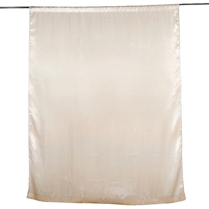 Beige satin backdrop curtain drapes for events, 8ft x 10ft.