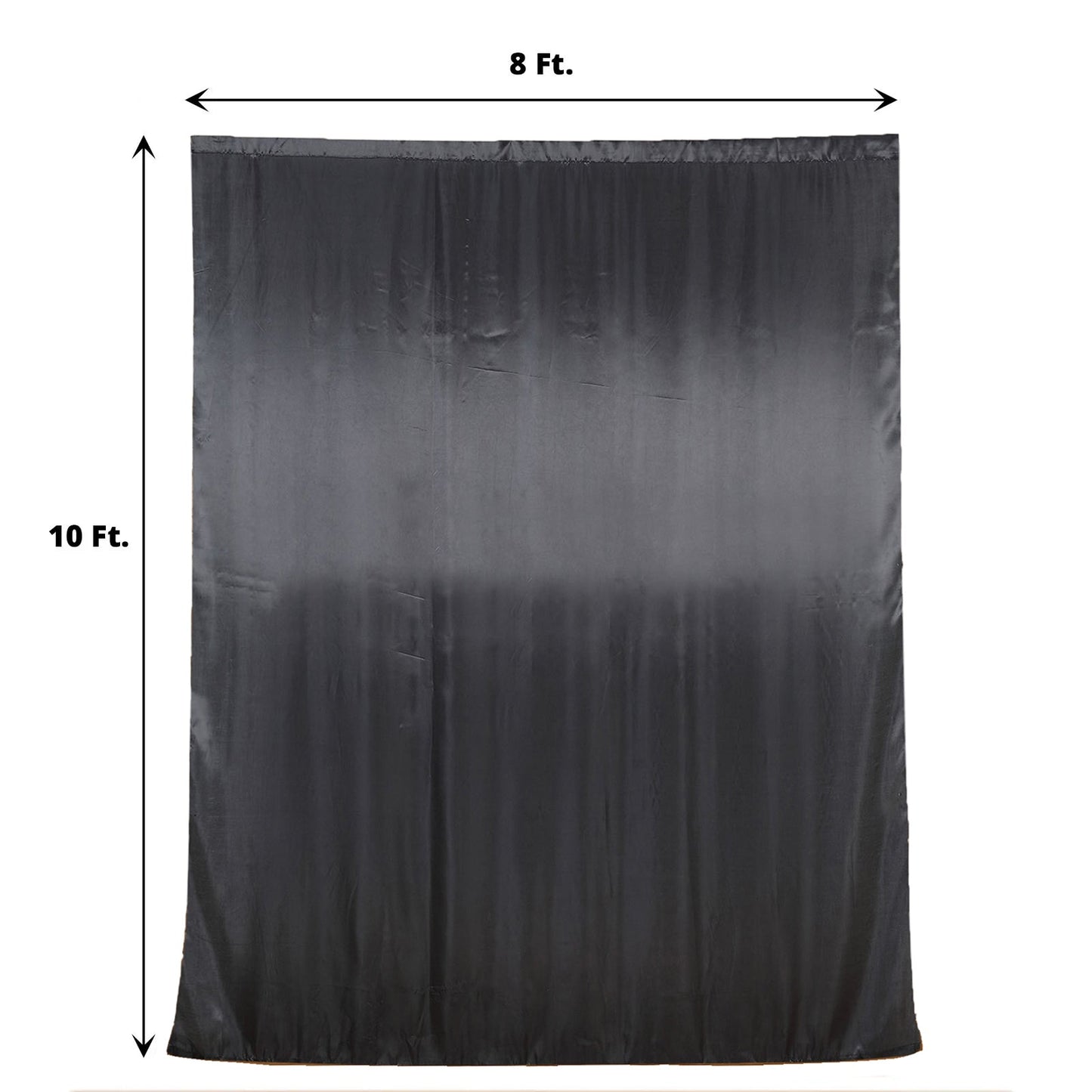 Black satin event curtain drapes, 8ft x 10ft backdrop panel.