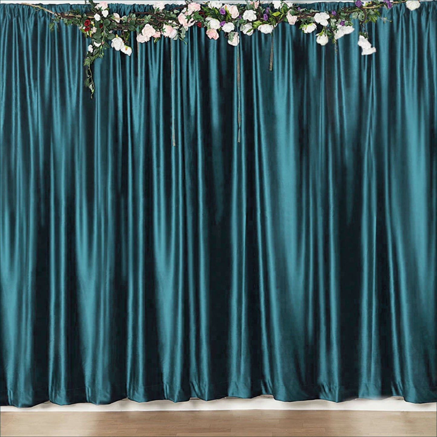 Peacock Teal Crushed Velvet Backdrop Curtain – 8ft x 8ft Event Drape with Rod Pocket, Privacy Panel for Photo Booths & Events