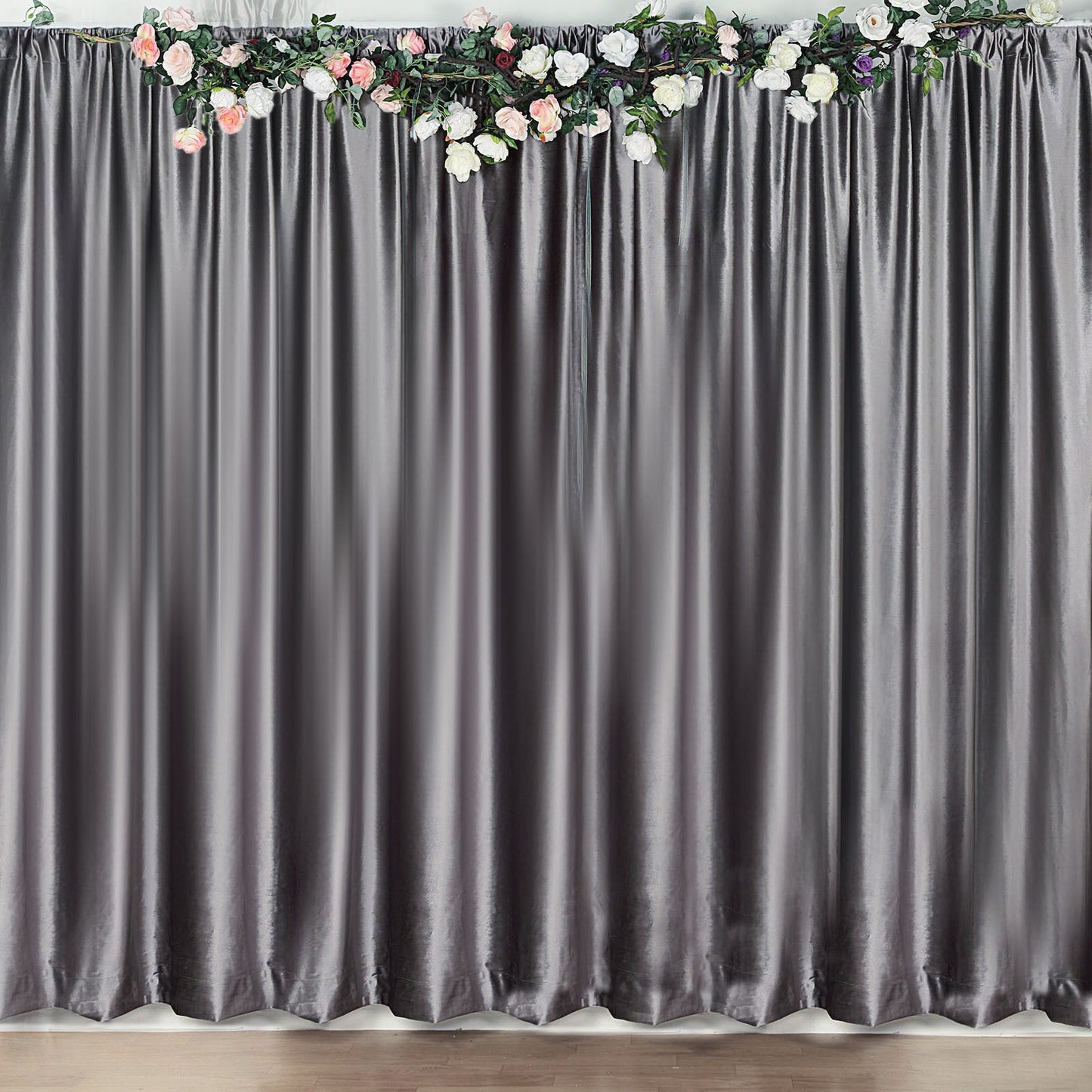 Charcoal Gray Crushed Velvet Backdrop Curtain – 8ft x 8ft Event Drape with Rod Pocket, Privacy Panel for Photo Booths & Events
