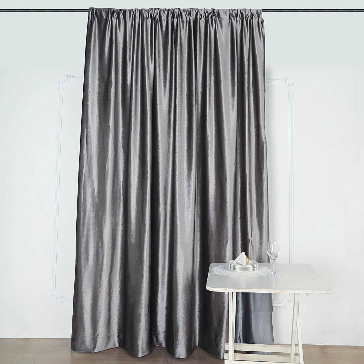 8 Feet Charcoal Gray Colored Premium Velvet Material Curtain Panel 