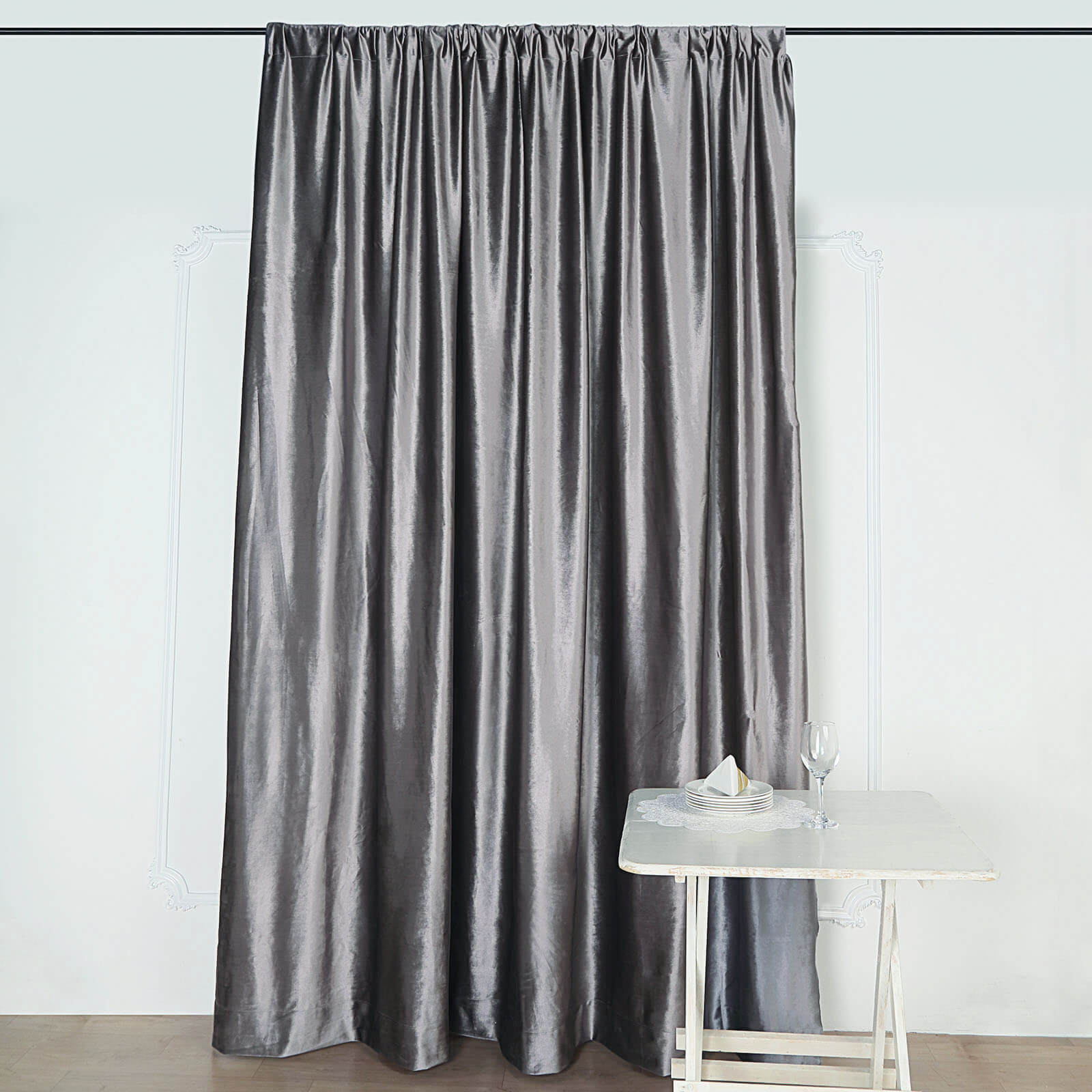 8 Feet Charcoal Gray Colored Premium Velvet Material Curtain Panel 