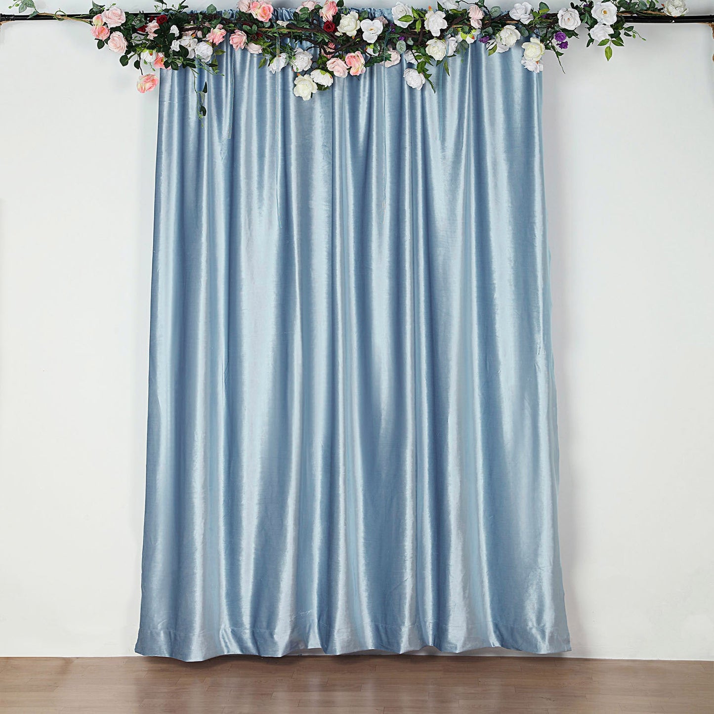 Dusty Blule Crushed Velvet Backdrop Curtain – 8ft x 8ft Event Drape with Rod Pocket, Privacy Panel for Photo Booths & Events