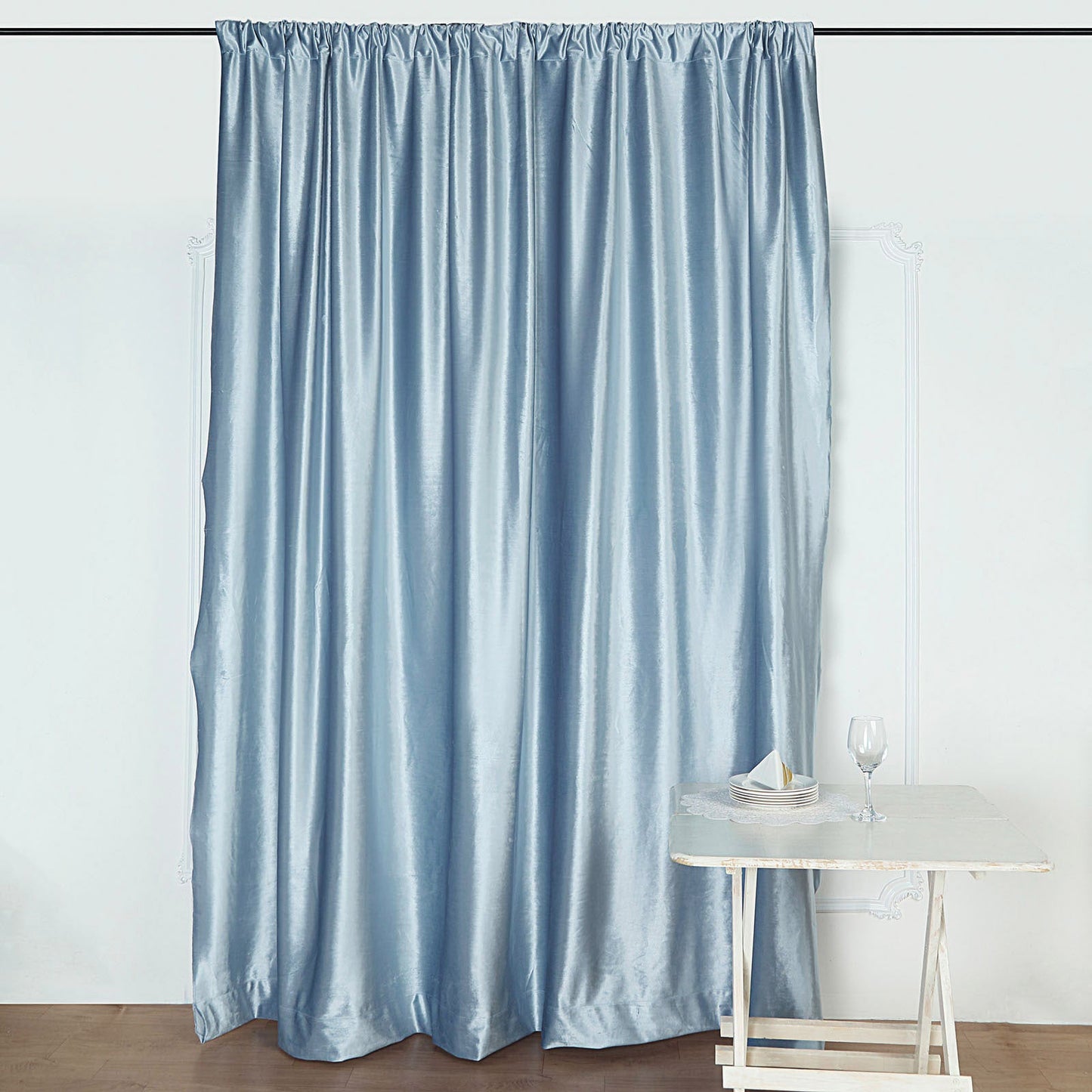 Dusty Blue Velvet Curtain Panel For 8 Feet Backdrop Stand