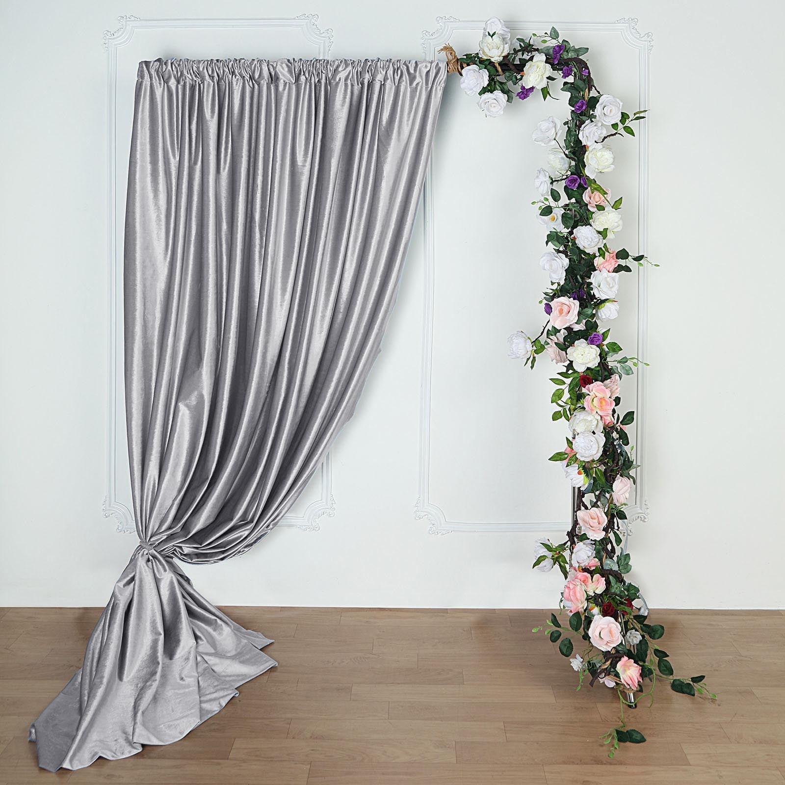 Silver Velvet Premium Fabric 8 Feet Curtain Panel Backdrop Stand