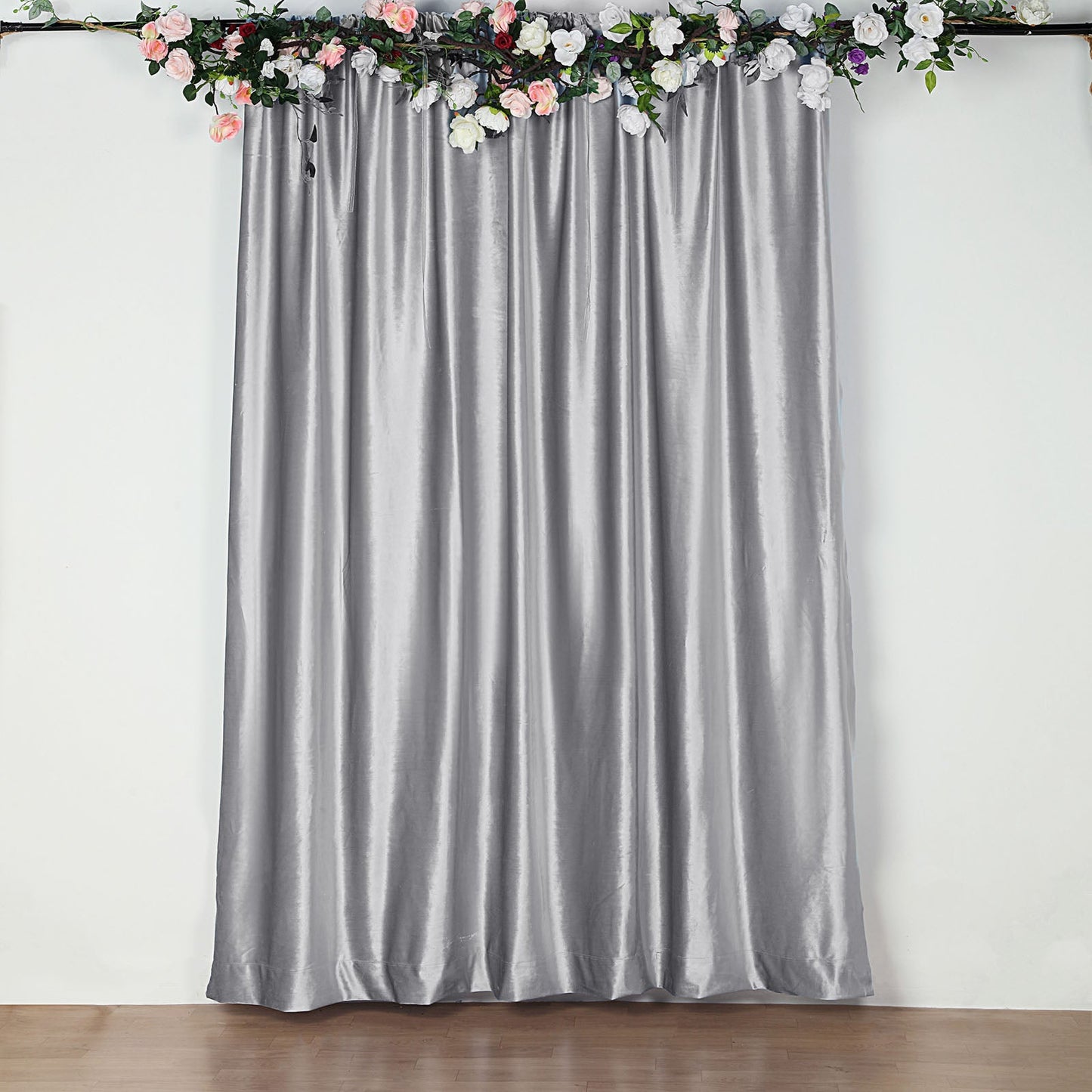 Silver Crushed Velvet Backdrop Curtain – 8ft x 8ft Event Drape with Rod Pocket, Privacy Panel for Photo Booths & Events