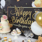 6ftx3ft black and gold happy birthday banner backdrop for celebrations.