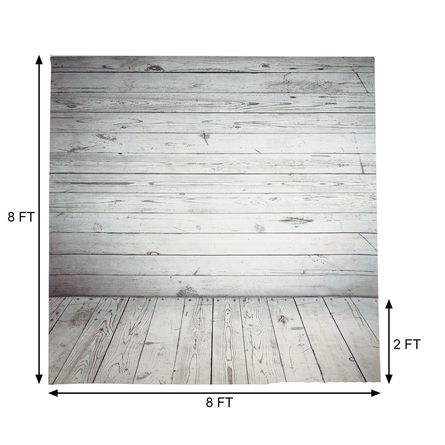 Distressed Wood Vinyl Backdrop 8 ft x 8 ft With White And Gray Panels