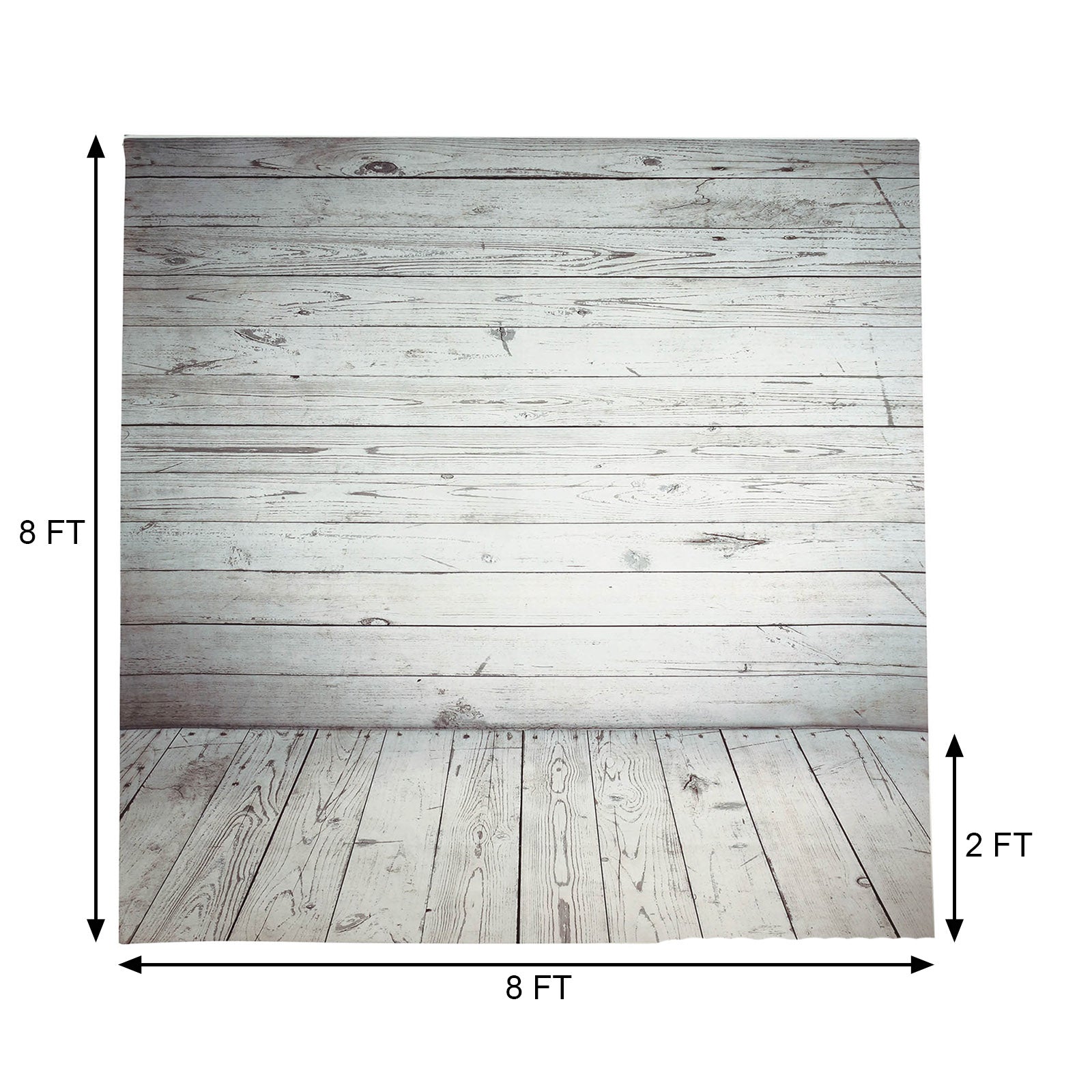 Distressed Wood Vinyl Backdrop 8 ft x 8 ft With White And Gray Panels