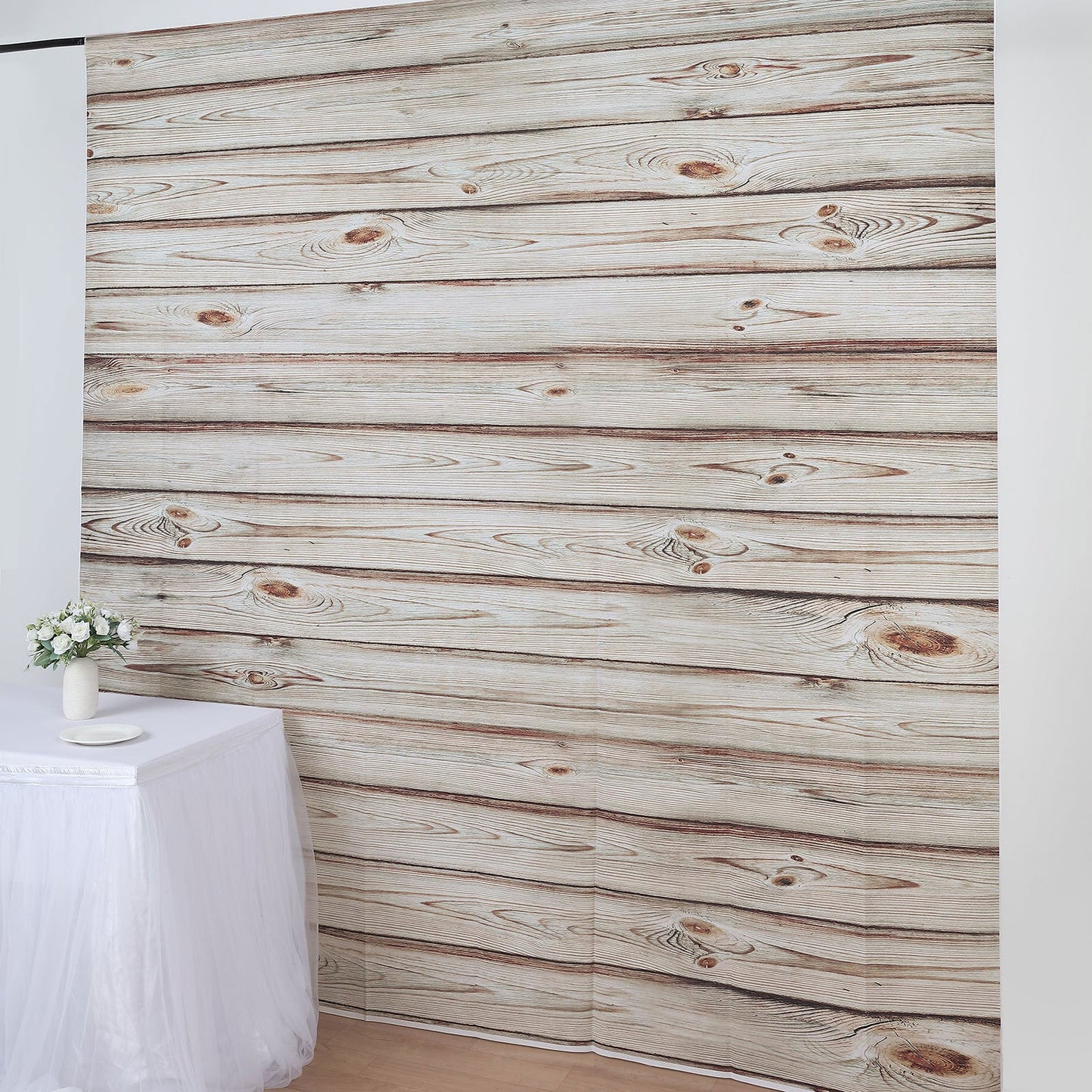 Rustic white washed wood panel vinyl photography backdrop.