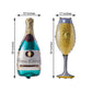 Champagne bottle and glass mylar balloons in teal and gold.