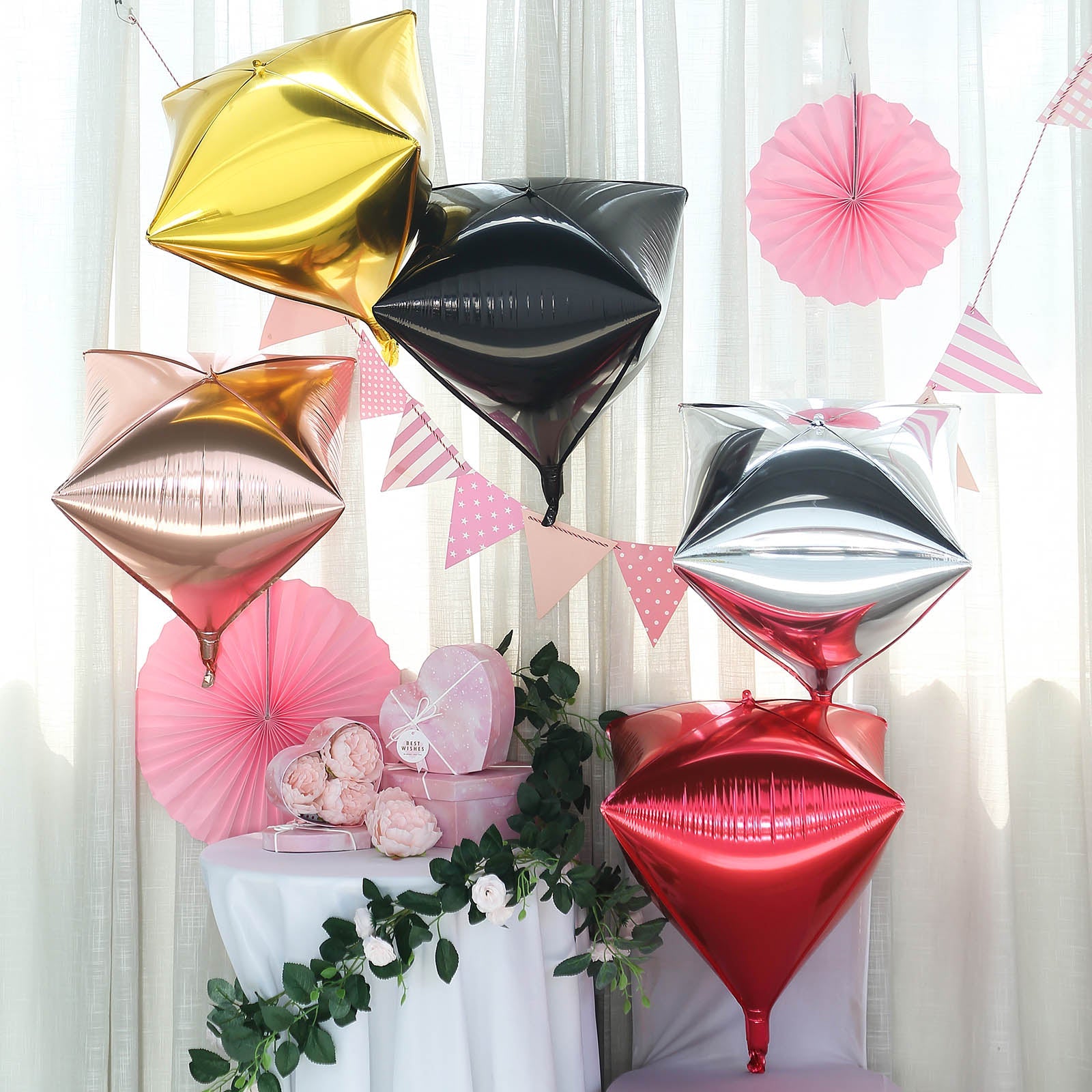 Rose gold 4D diamond self-sealing foil balloon, 16 inches, reusable, pack of 3.