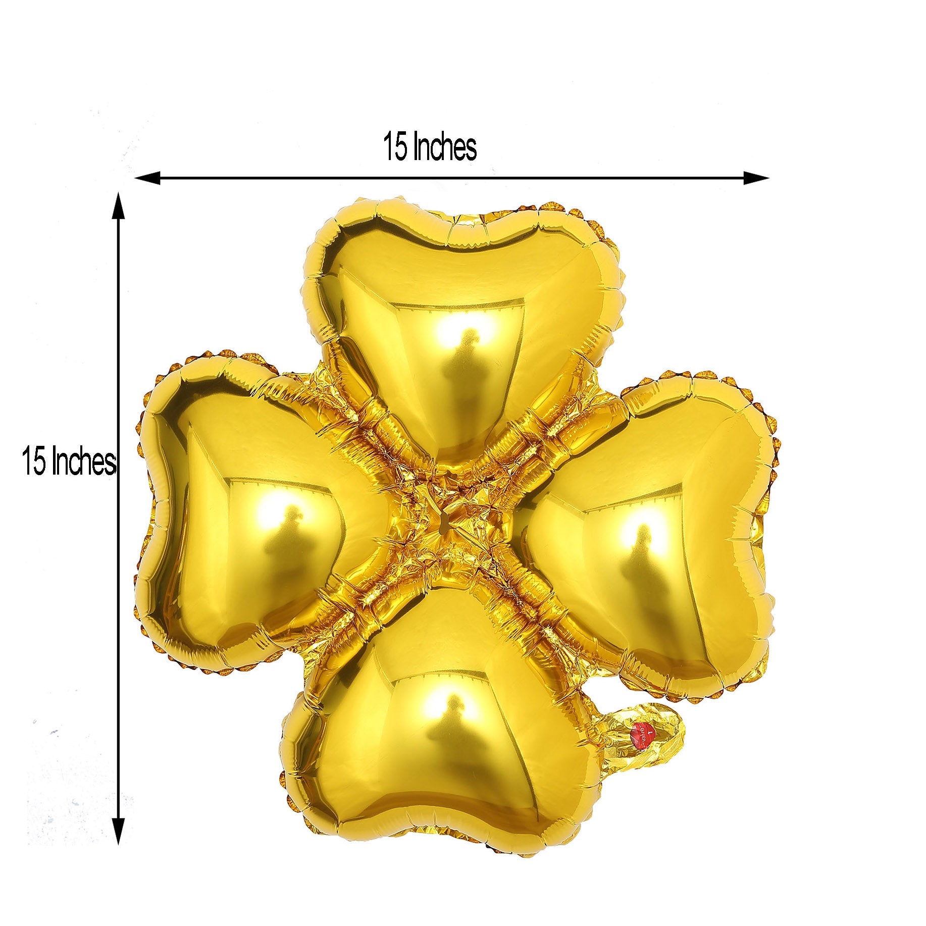 15" shiny gold four leaf clover shaped mylar foil balloons, 10 pack.