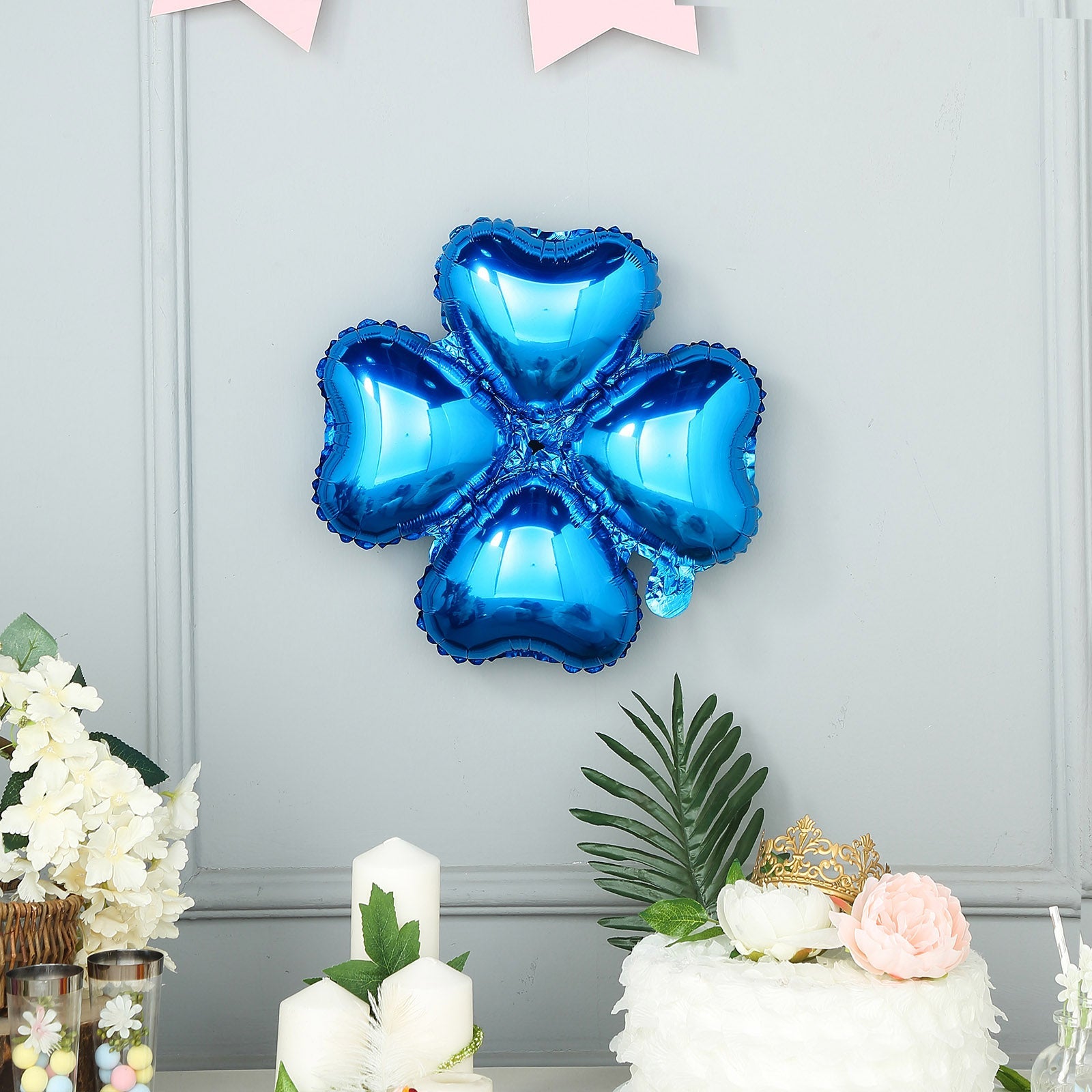 Royal blue four leaf clover shaped mylar foil balloon pack of 10.