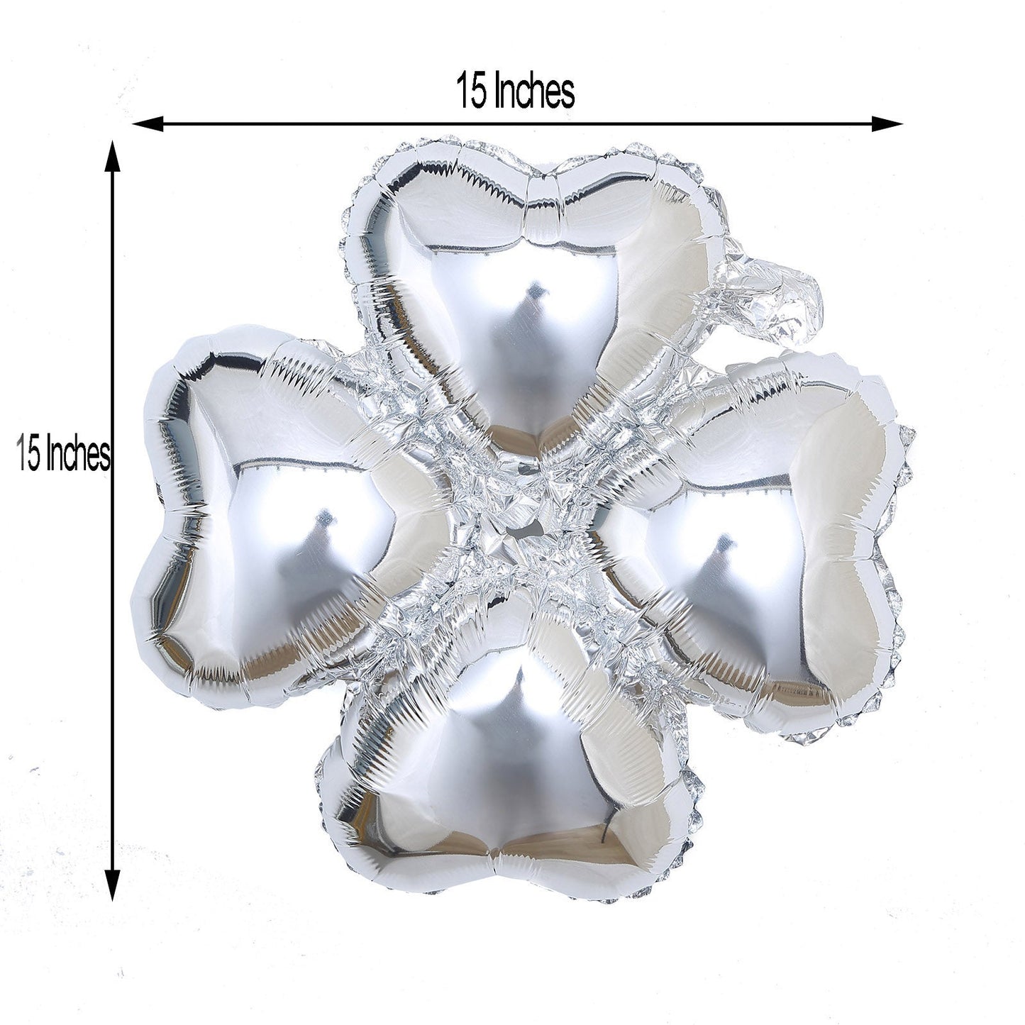 15" shiny silver four leaf clover shaped mylar foil balloons.