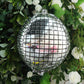 15" Mirrored Silver Disco Ball Mylar Balloon for celebrations and parties.