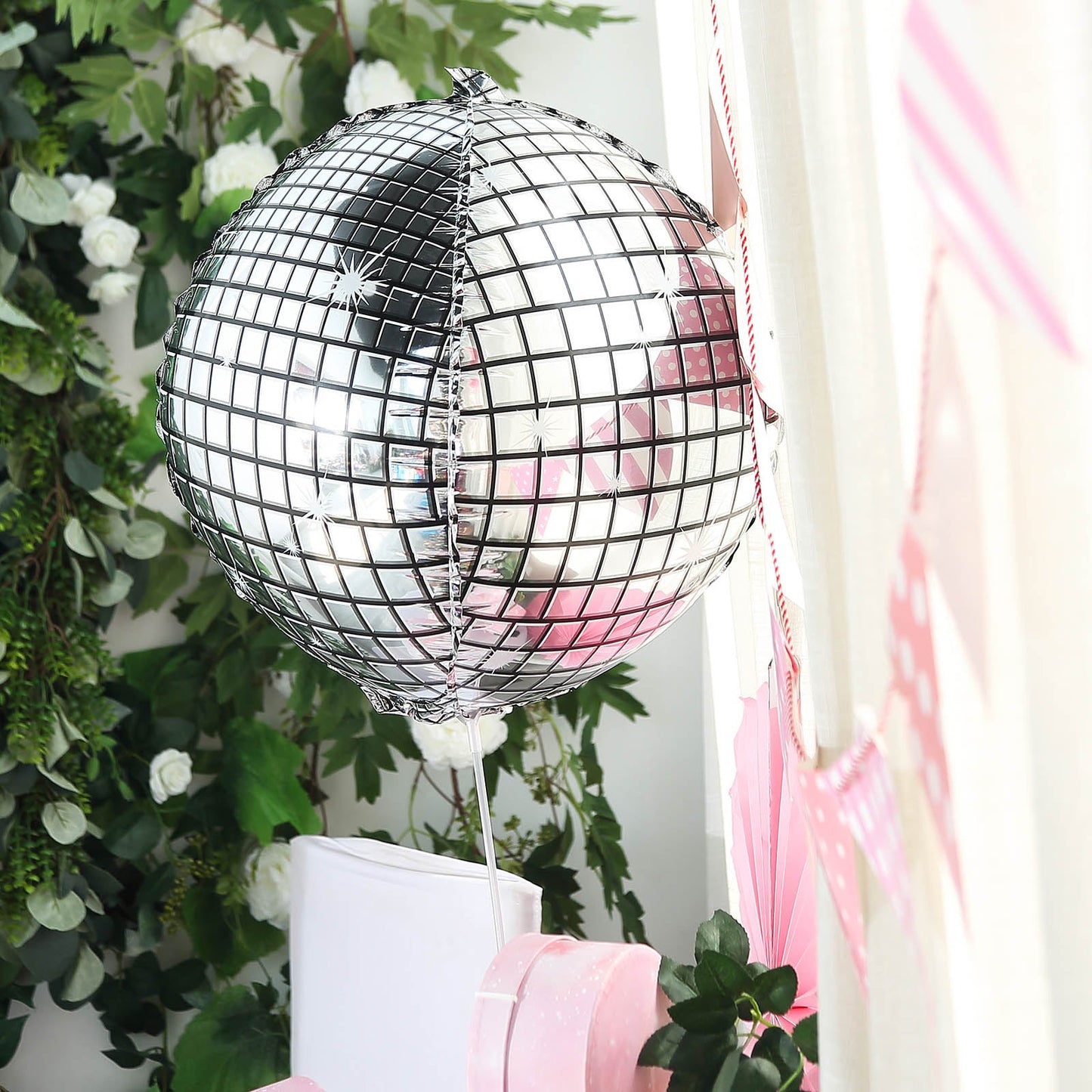 15" Mirrored Silver Disco Ball Foil Balloon for Parties and Celebrations