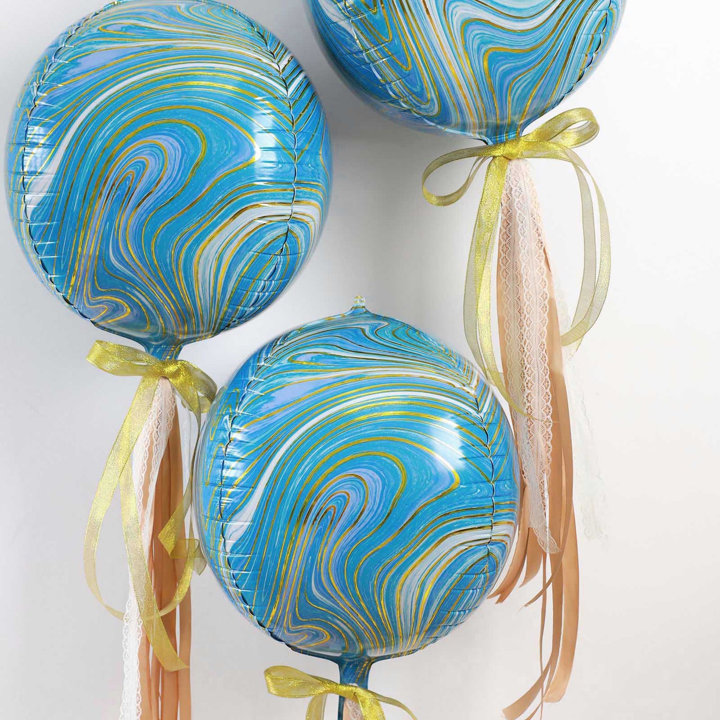 3 Pack Of 13 Inch Marble Sphere Balloons 4D Blue And Gold