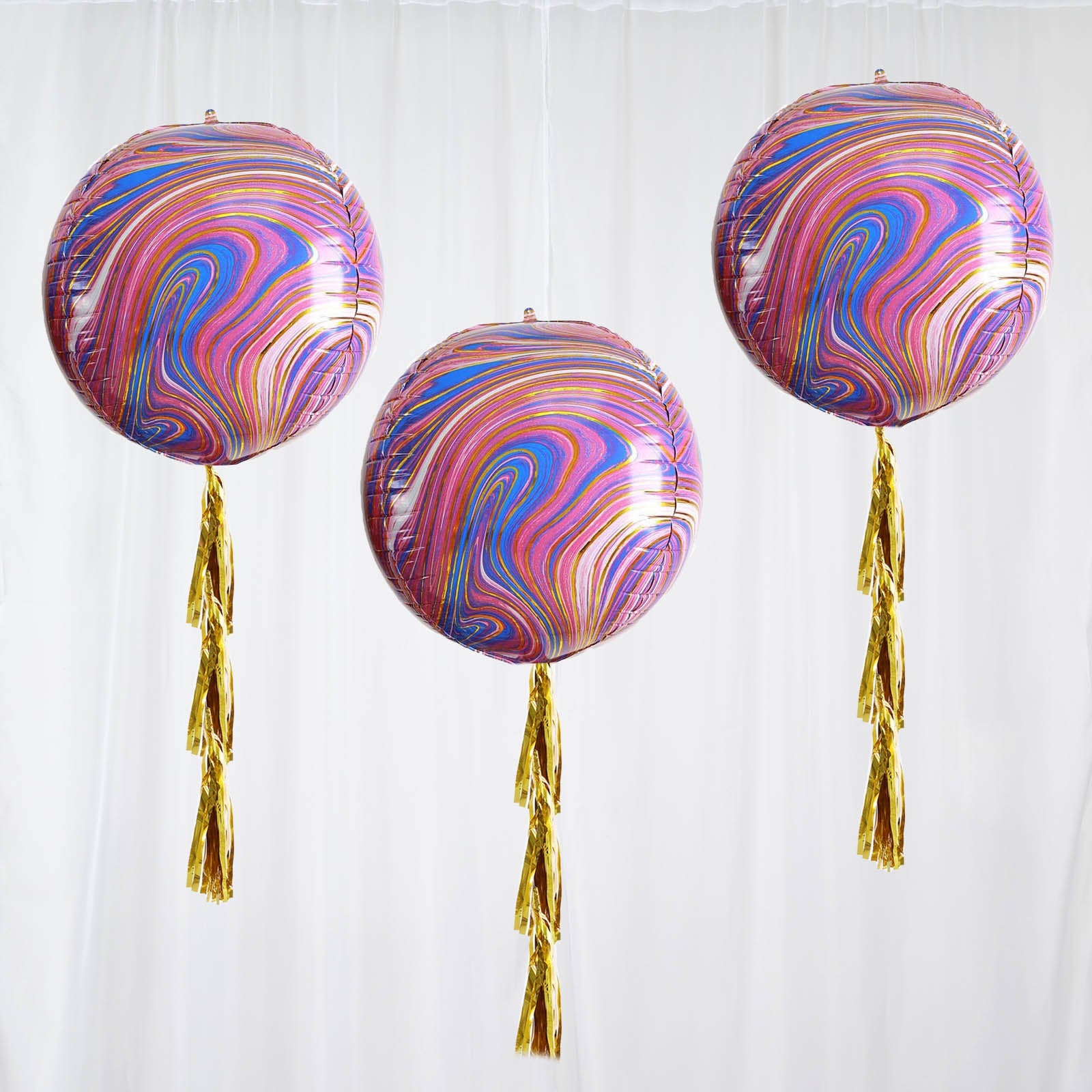 3 Pack Of 13 Inch Marble Sphere Balloons 4D Purple And Gold
