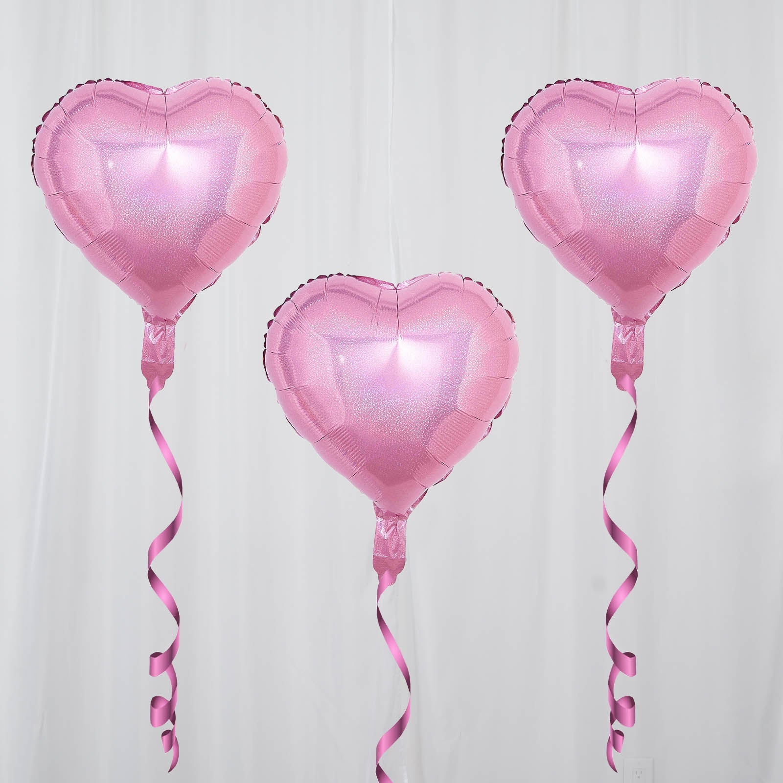 Shiny pink heart mylar foil balloons, 15 inches, 2 pack.