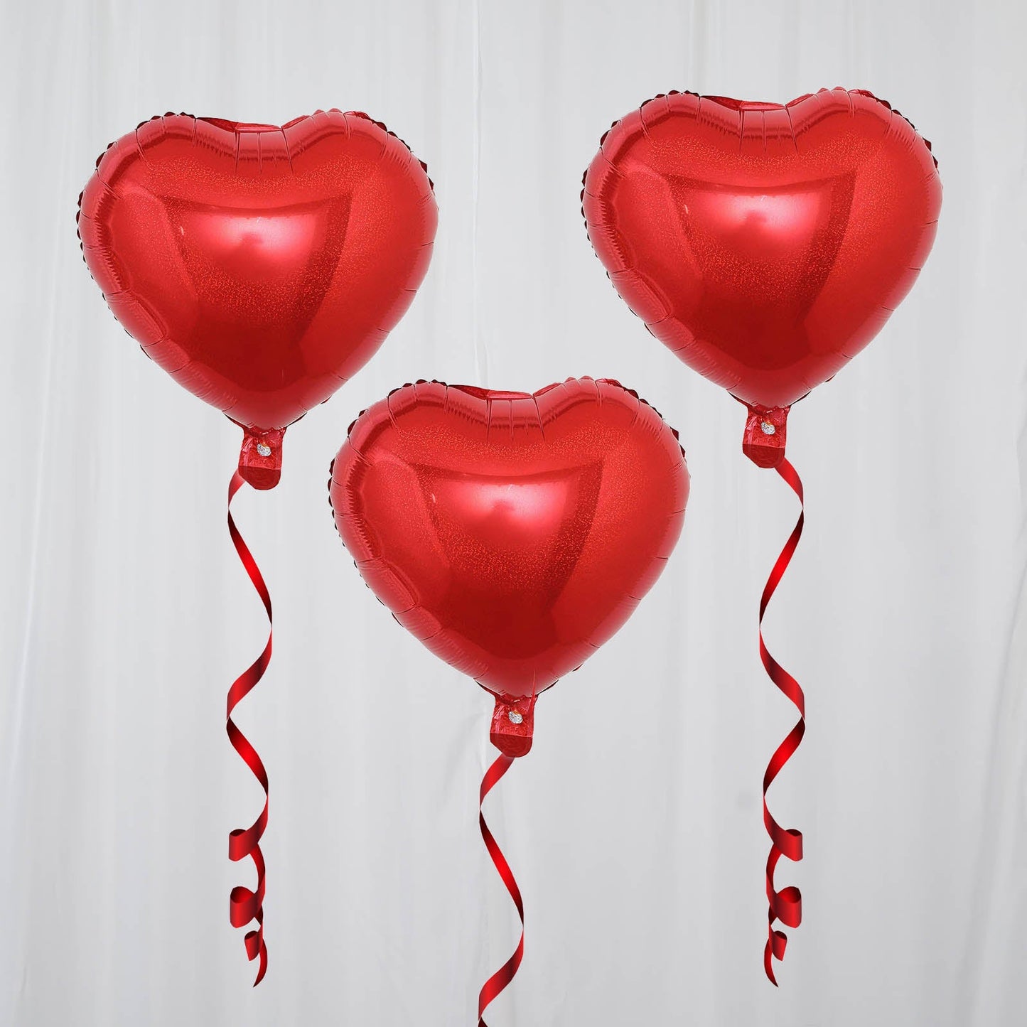 15" 4D Metallic Red Heart Mylar Foil Balloons with ribbons