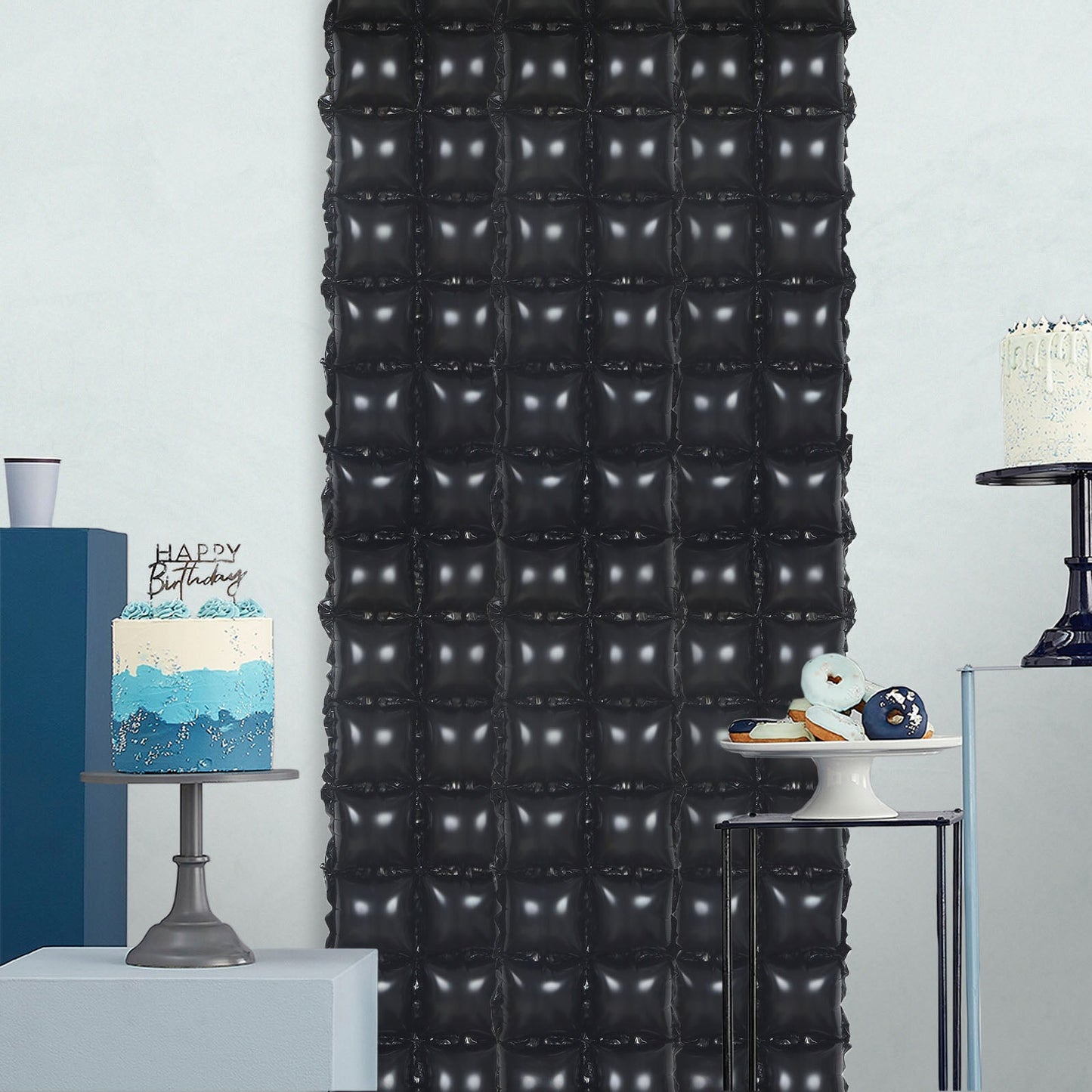 43X11 Inch Size Metallic Black Foil Balloon Backdrops 10 Pack Double Rows Square Design