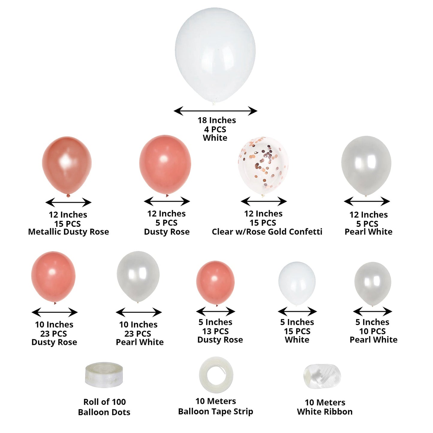 Dusty rose and white balloon garland party kit with clear accents.
