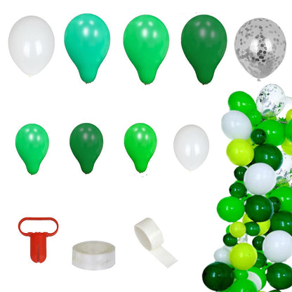 Clear, green, and white balloon garland arch party kit.