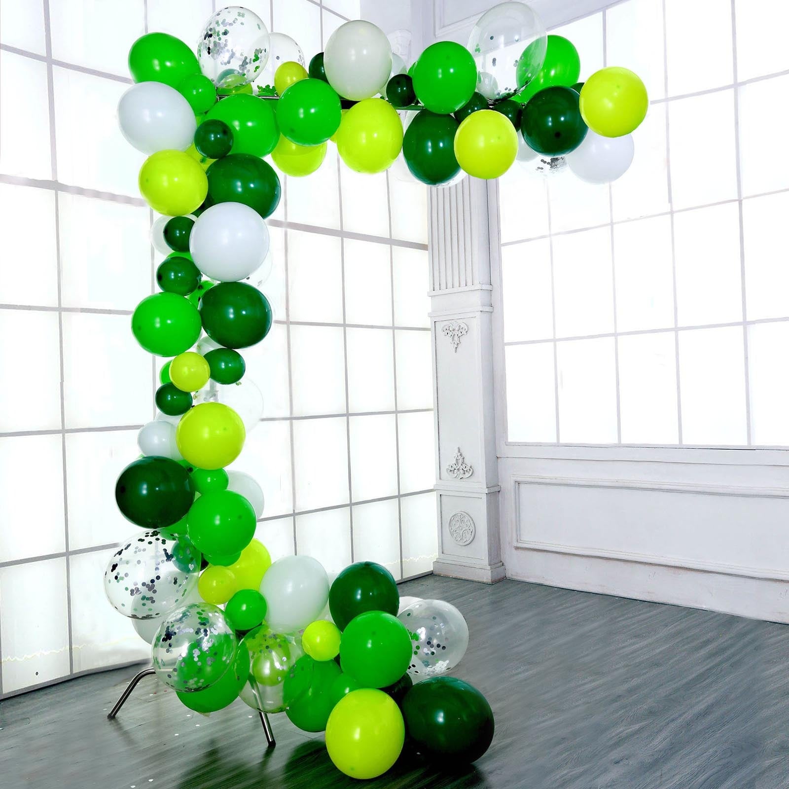 120 Pack Clear, Green and White Balloon Garland Arch for parties.