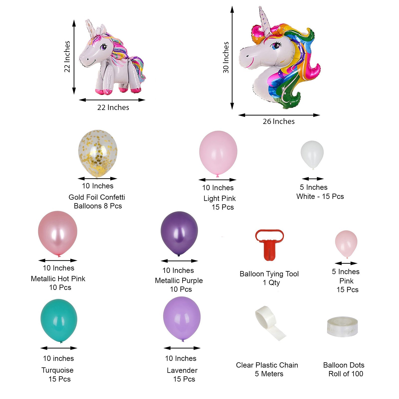 Turquoise, purple, and pink unicorn balloon garland arch kit.