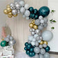 Green, gold, and silver balloon garland arch party kit.