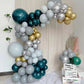 Green, gold, and silver balloon garland arch party kit.
