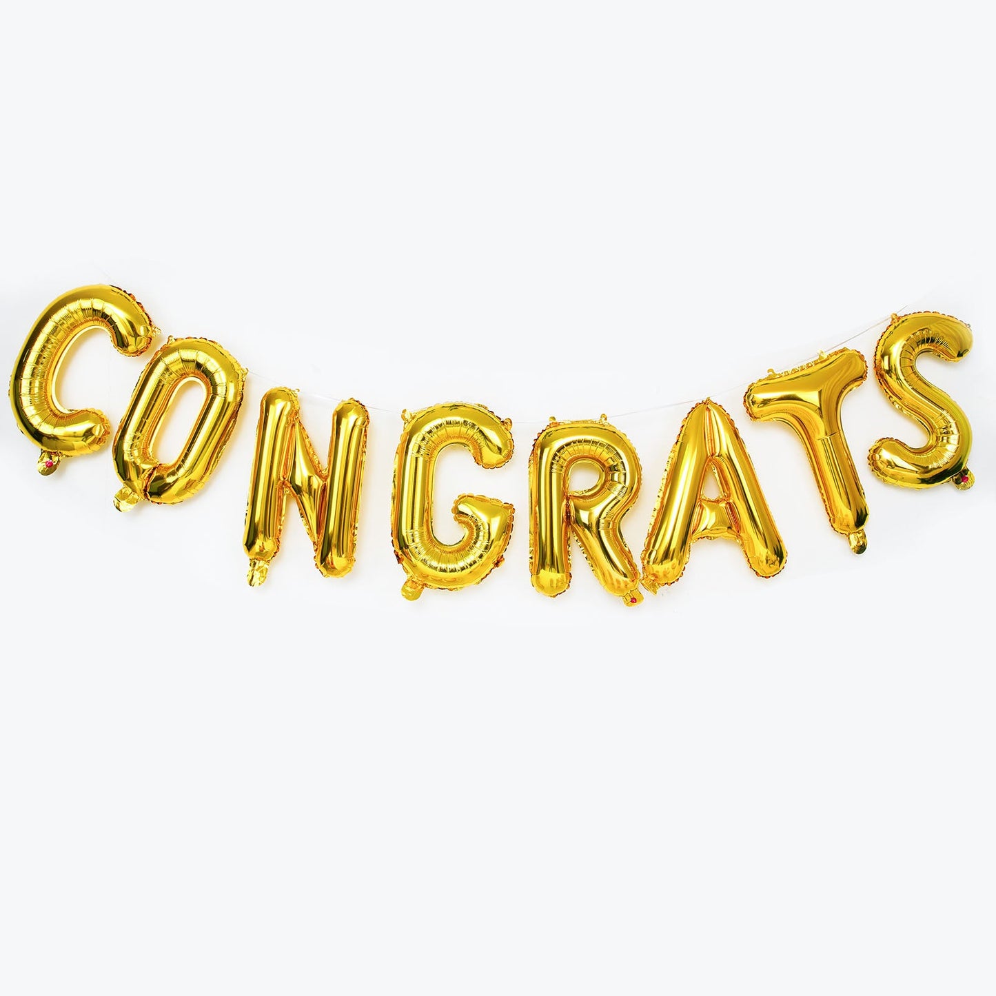 Shiny gold "Congrats" mylar foil balloon banner sign.