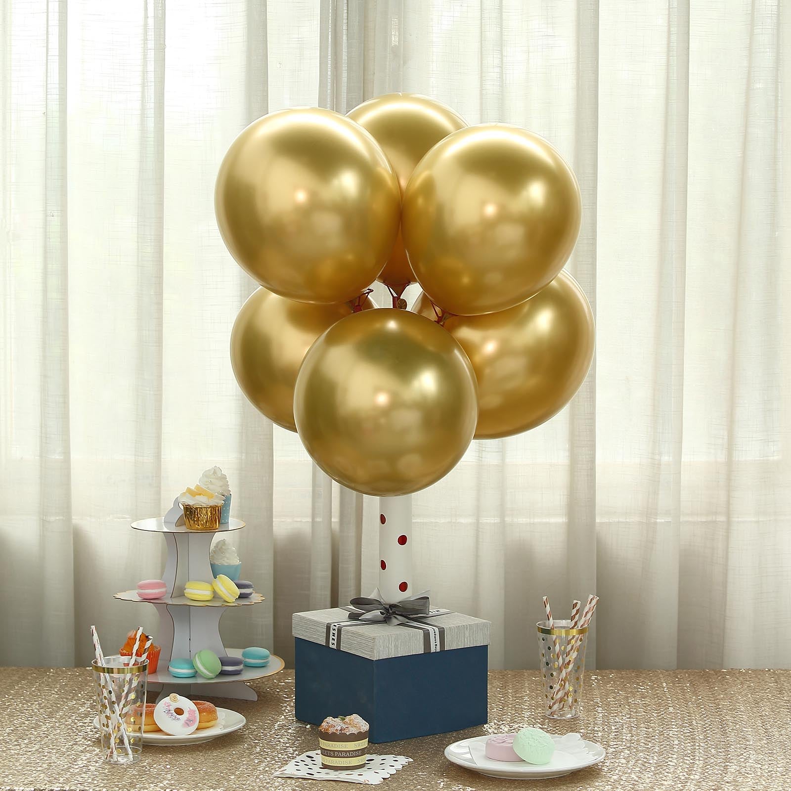 12 Inch Metallic Chrome Gold Air or Helium Latex Balloons 25 Pack