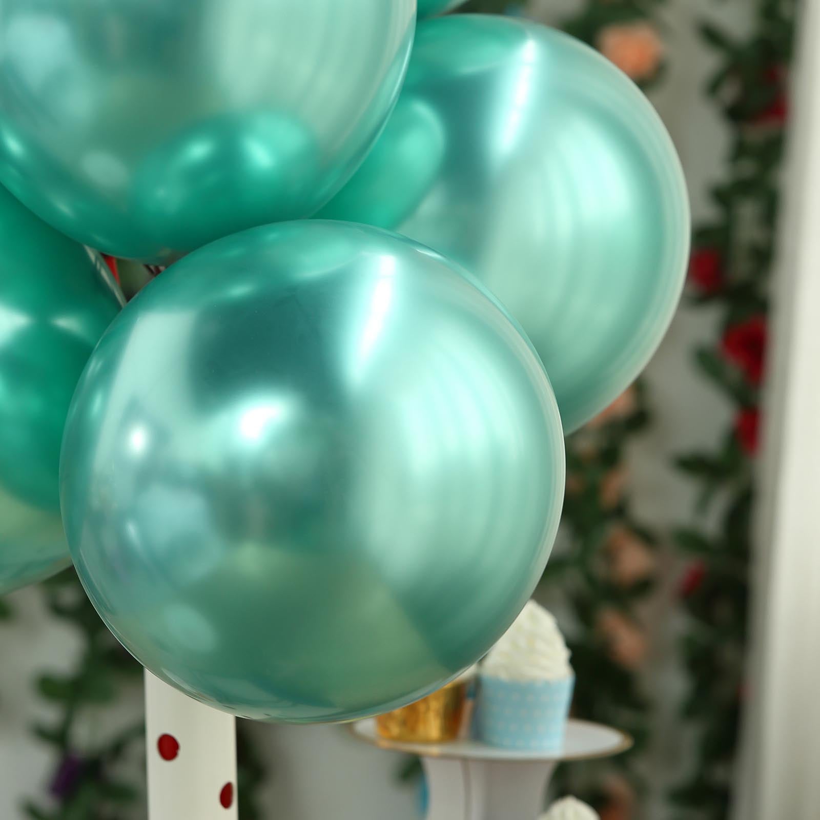 Air or Helium Metallic Chrome Green Latex Balloons 12 Inch 25 Pack