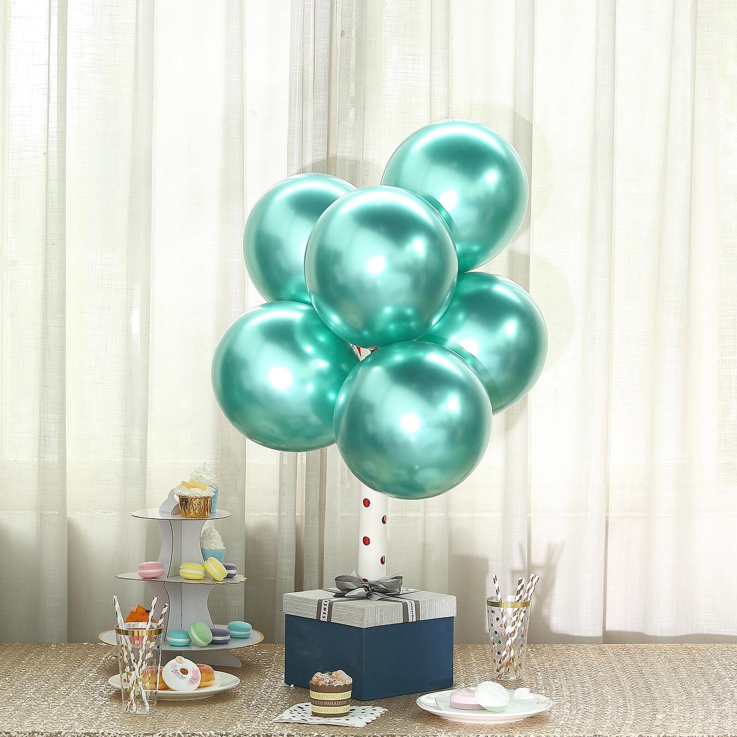 12 Inch Metallic Chrome Green Air or Helium Latex Balloons 25 Pack