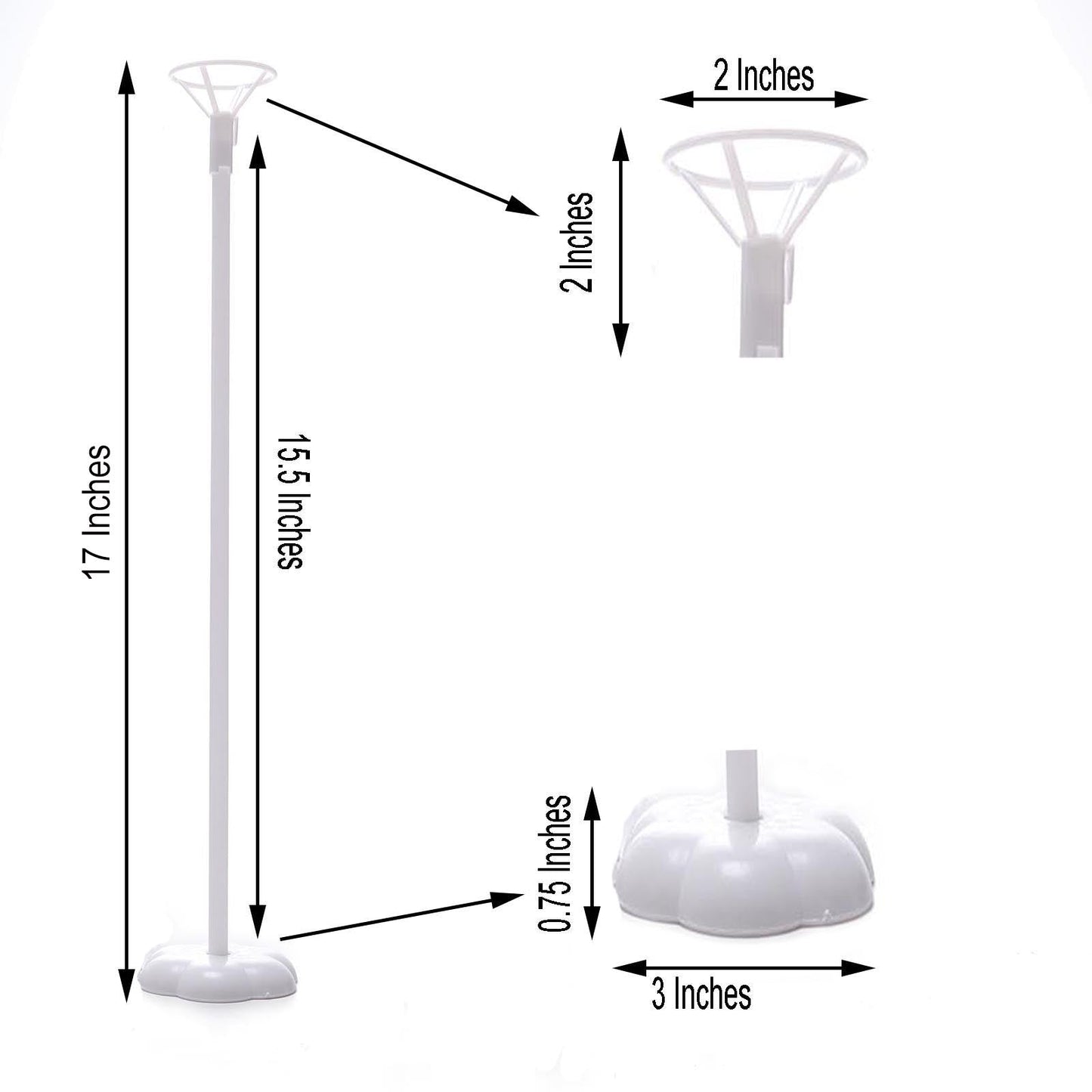5 Pack | 17inches White Balloon Stand Stick Kit, Floral Base Balloon Holder