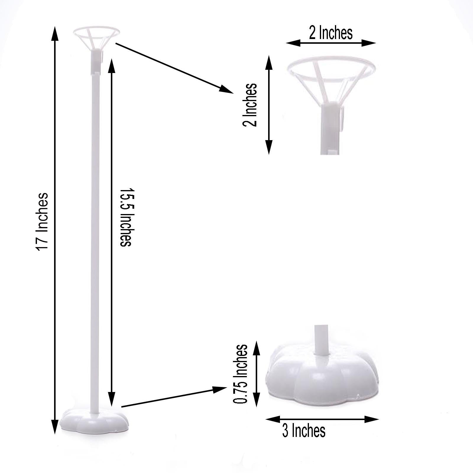 5 Pack | 17inches White Balloon Stand Stick Kit, Floral Base Balloon Holder
