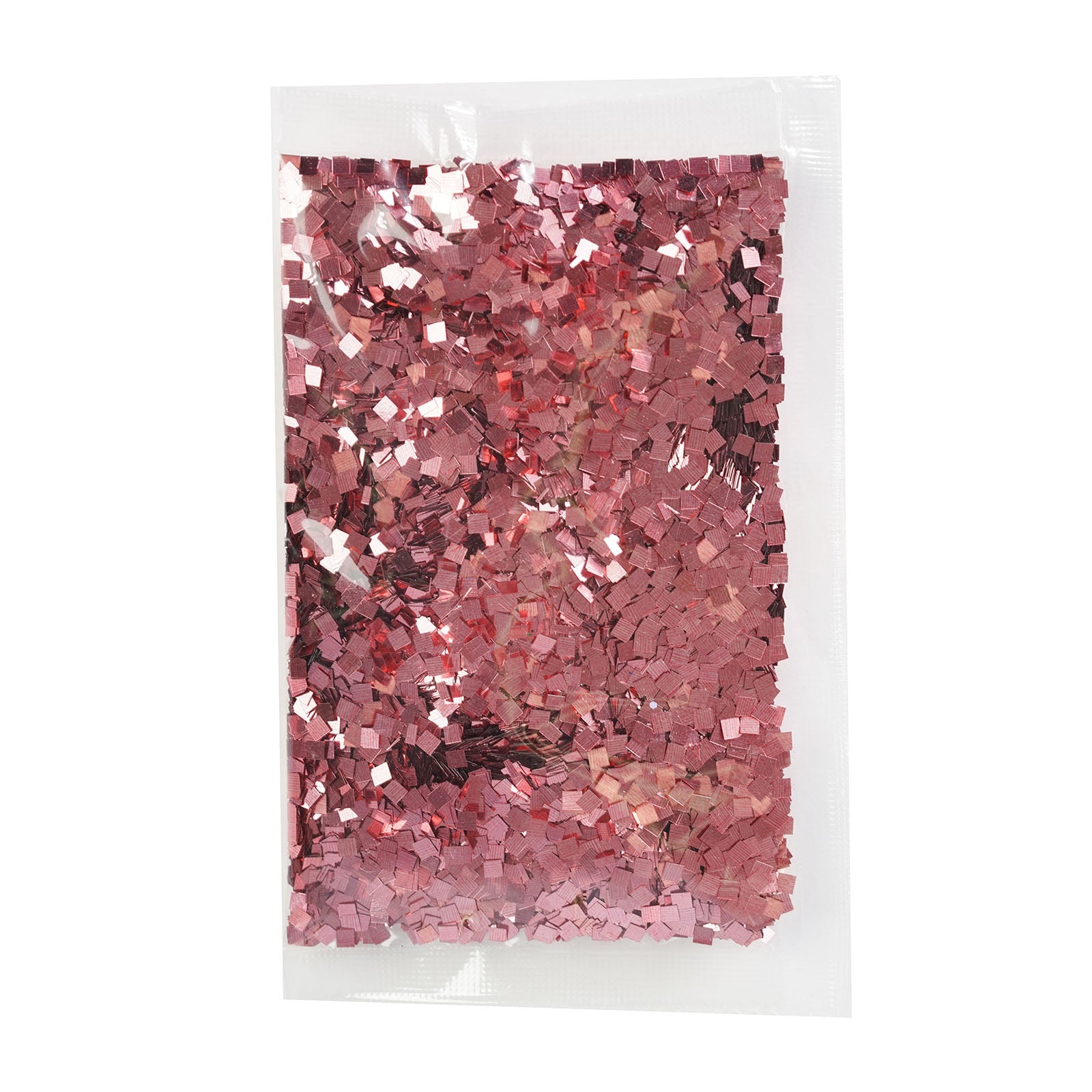 Metallic rose gold chunky confetti glitter in a 50g bag.