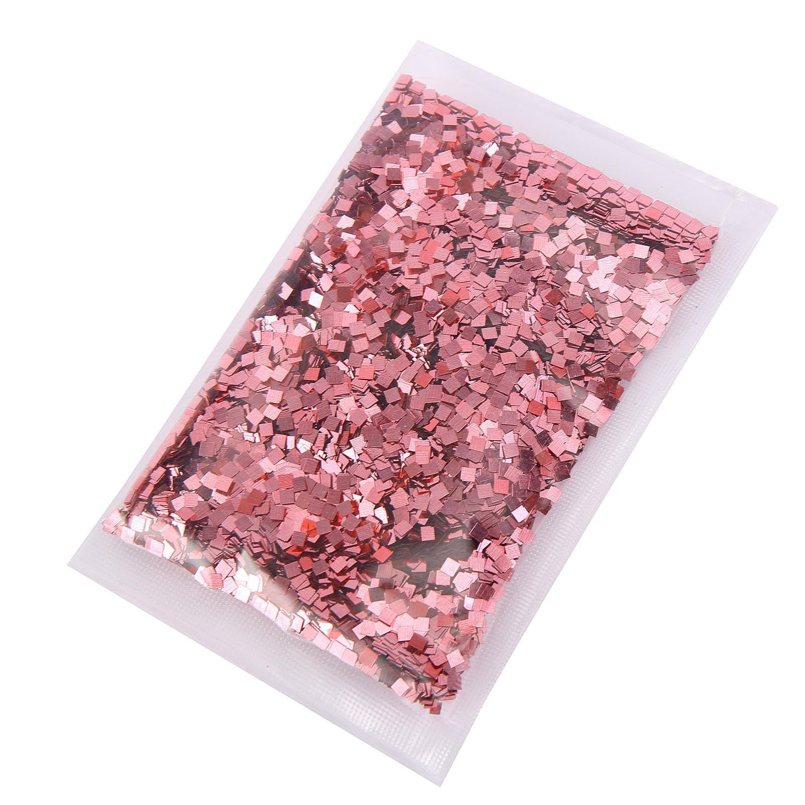 Metallic rose gold chunky confetti glitter in a 50g bag.