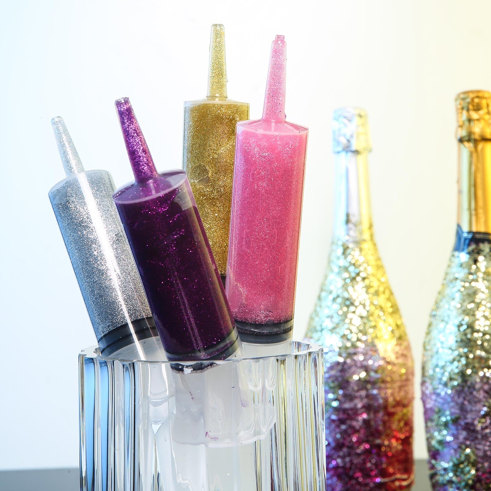 Metallic rose gold glitter glue for DIY crafts and sensory bottles.