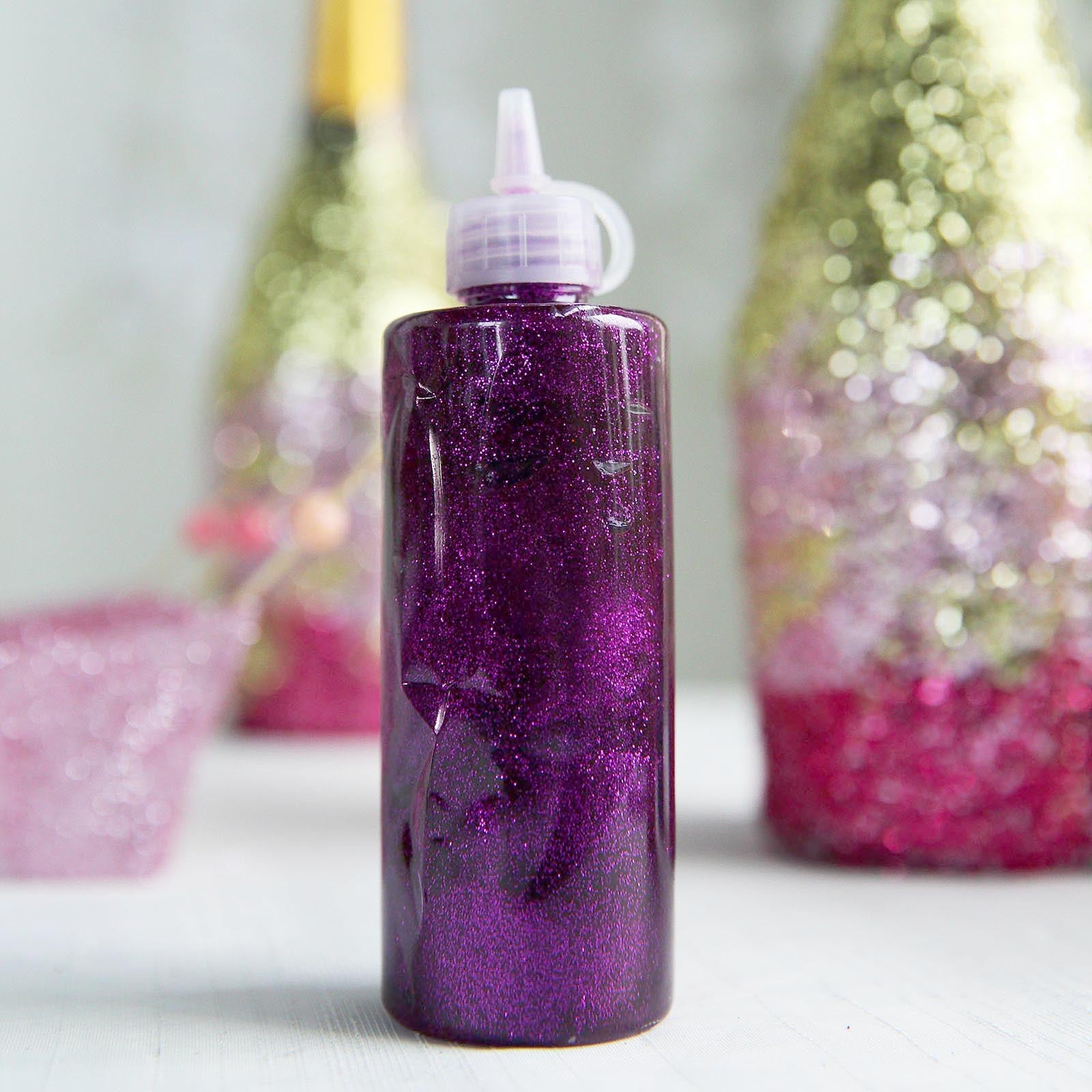 Metallic purple glitter glue for arts and crafts, perfect for DIY projects.