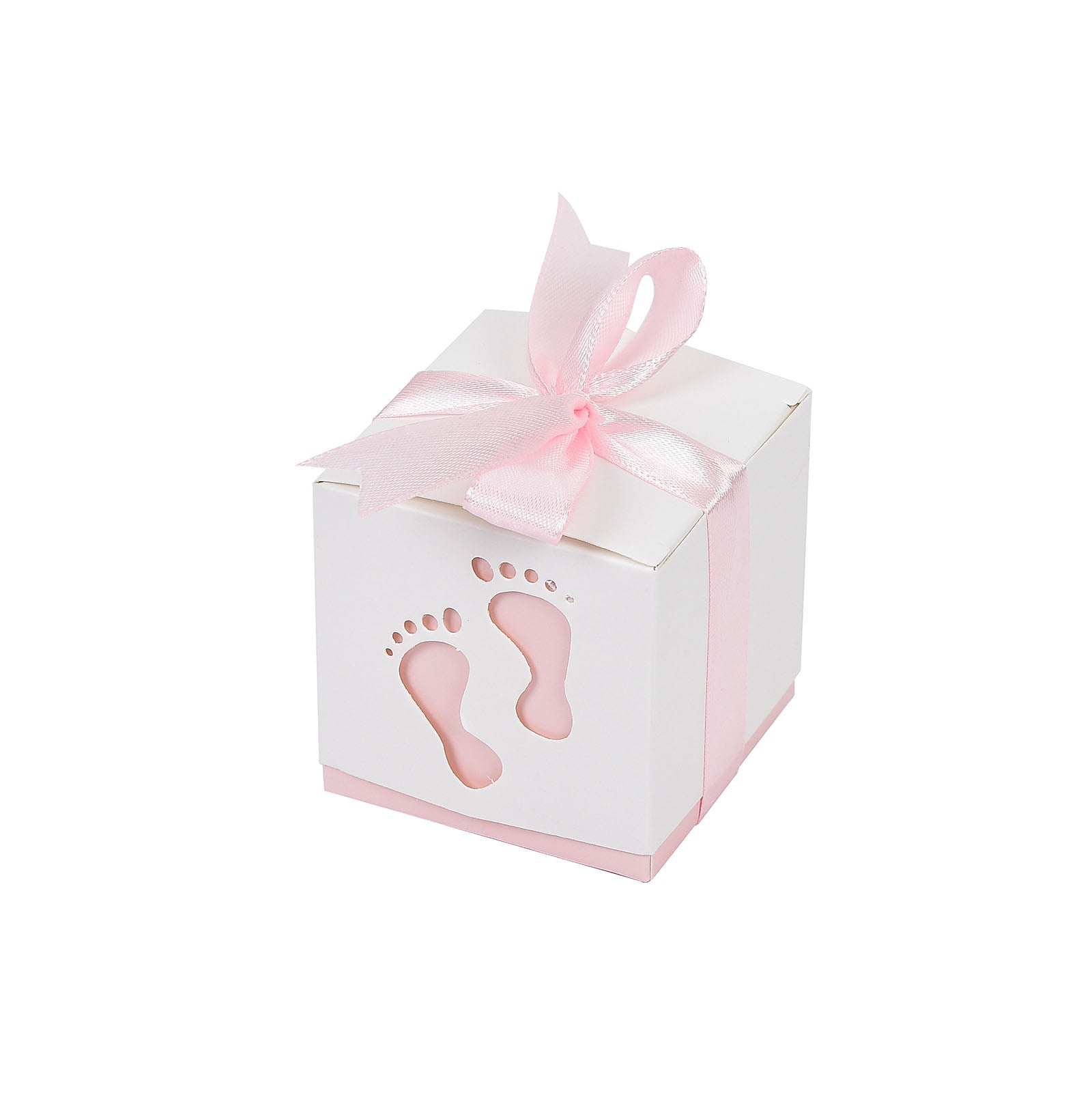Baby Shower Party Favor 2 Inch Footprint Candy Gift Boxes Pink Color in Pack of 25#whtbkgd
