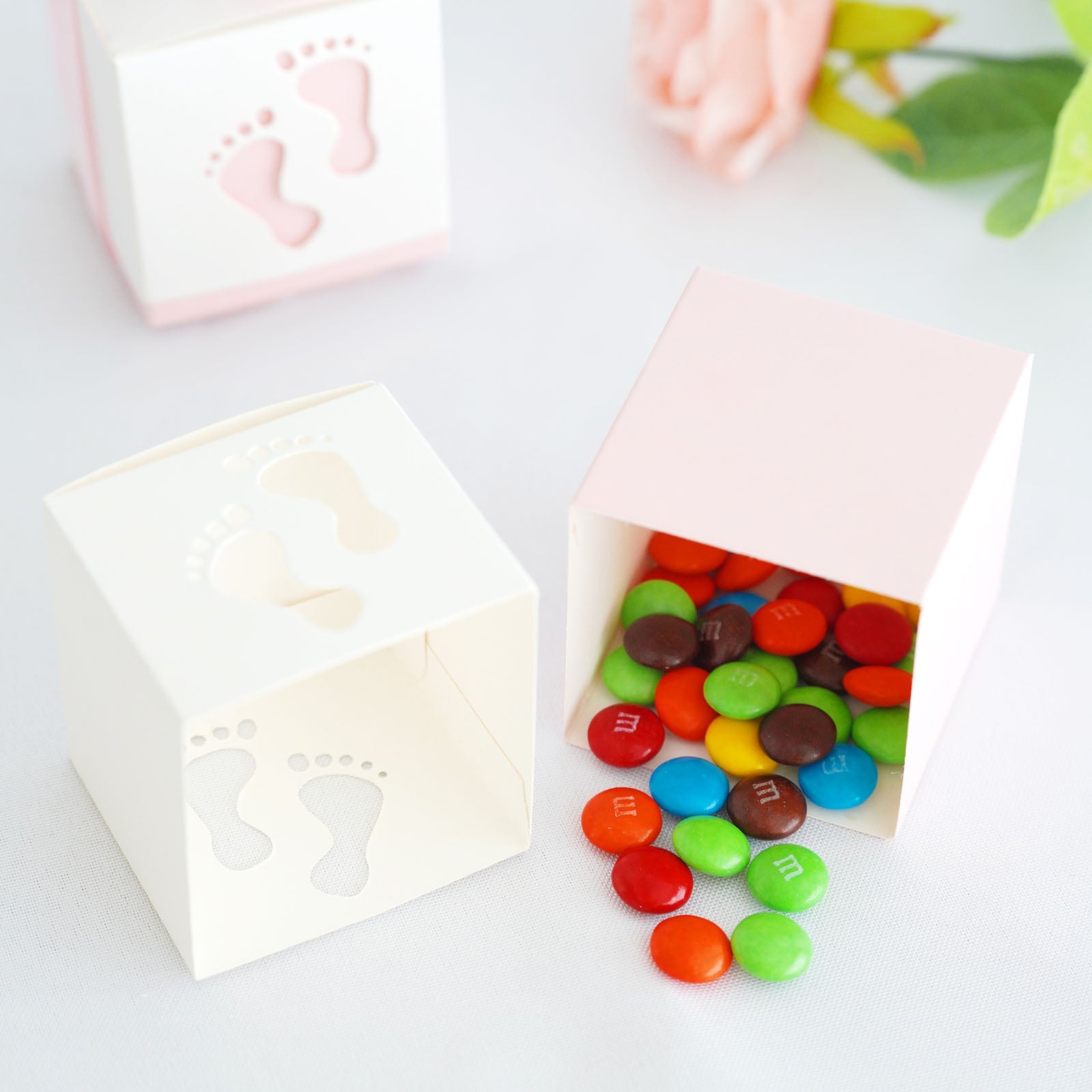25 Pack 2 Inch Baby Shower Party Favor Pink Footprint Candy Gift Boxes 