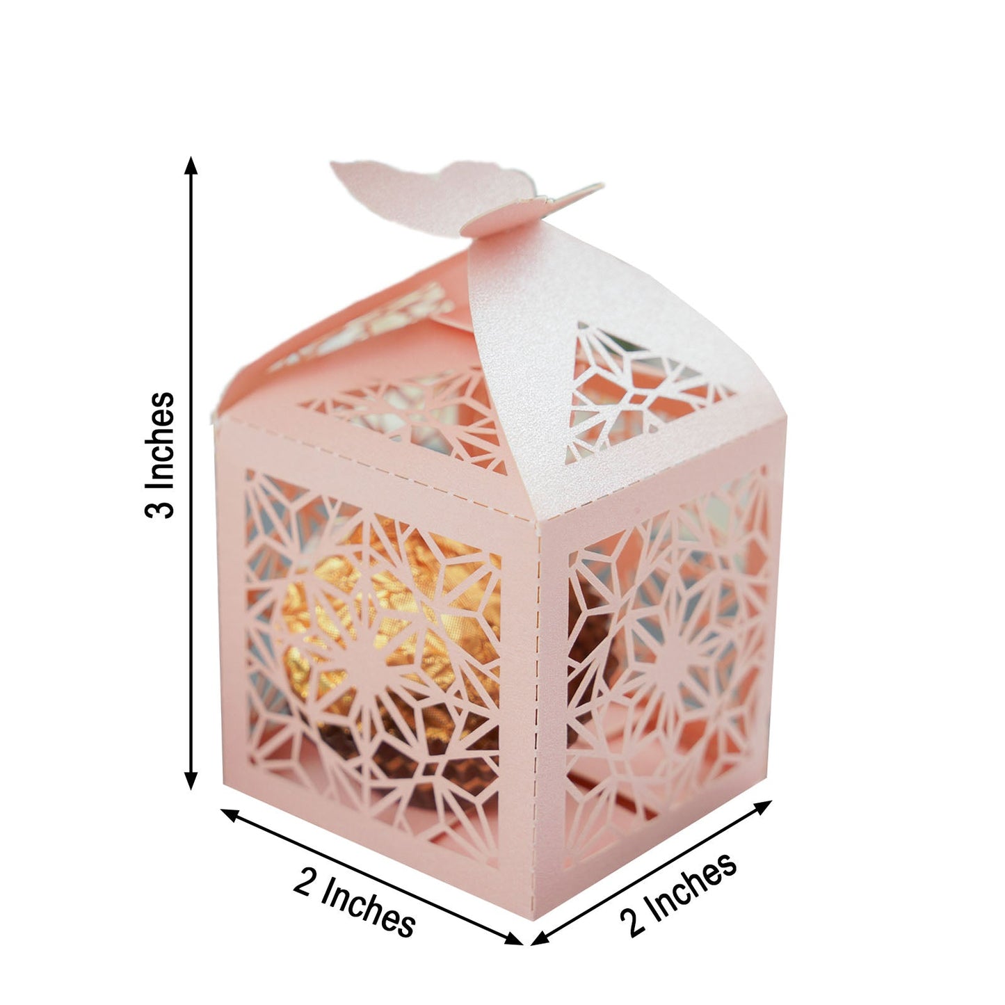 Blush butterfly top laser cut favor candy gift box, 25 pack.