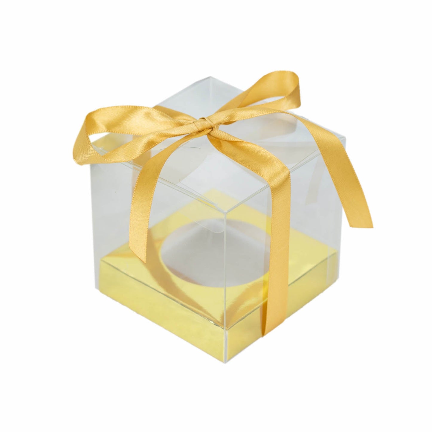 12 Pack | 3.5inch Clear Metallic Gold Plastic Dessert Gift Boxes With Ribbon Tie#whtbkgd