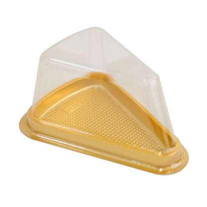 50 Clear And Gold Plastic Cake Slice Containers For Treat Display 6 Inch x 4.5 Inch x 2.5 Inch#whtbkgd