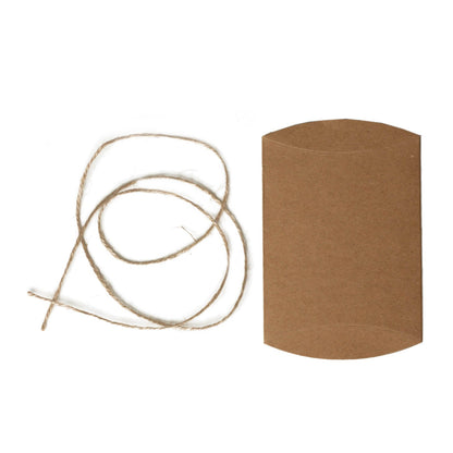 Natural brown paper wedding favor pillow box with burlap twine.
