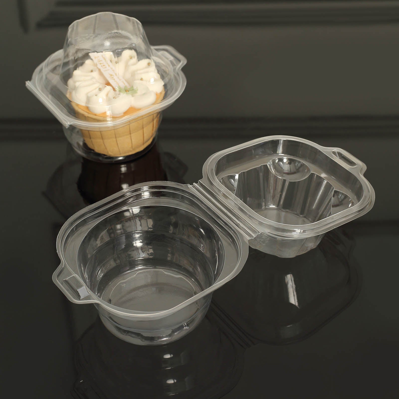 25 Pack | 4inch Clear Plastic Individual Cupcake Boxes With Dome Lid