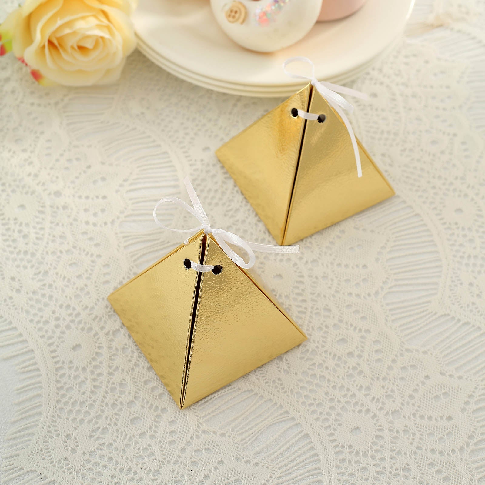 Gold Pyramid Shaped Favor Candy Gift Box 25 Pack